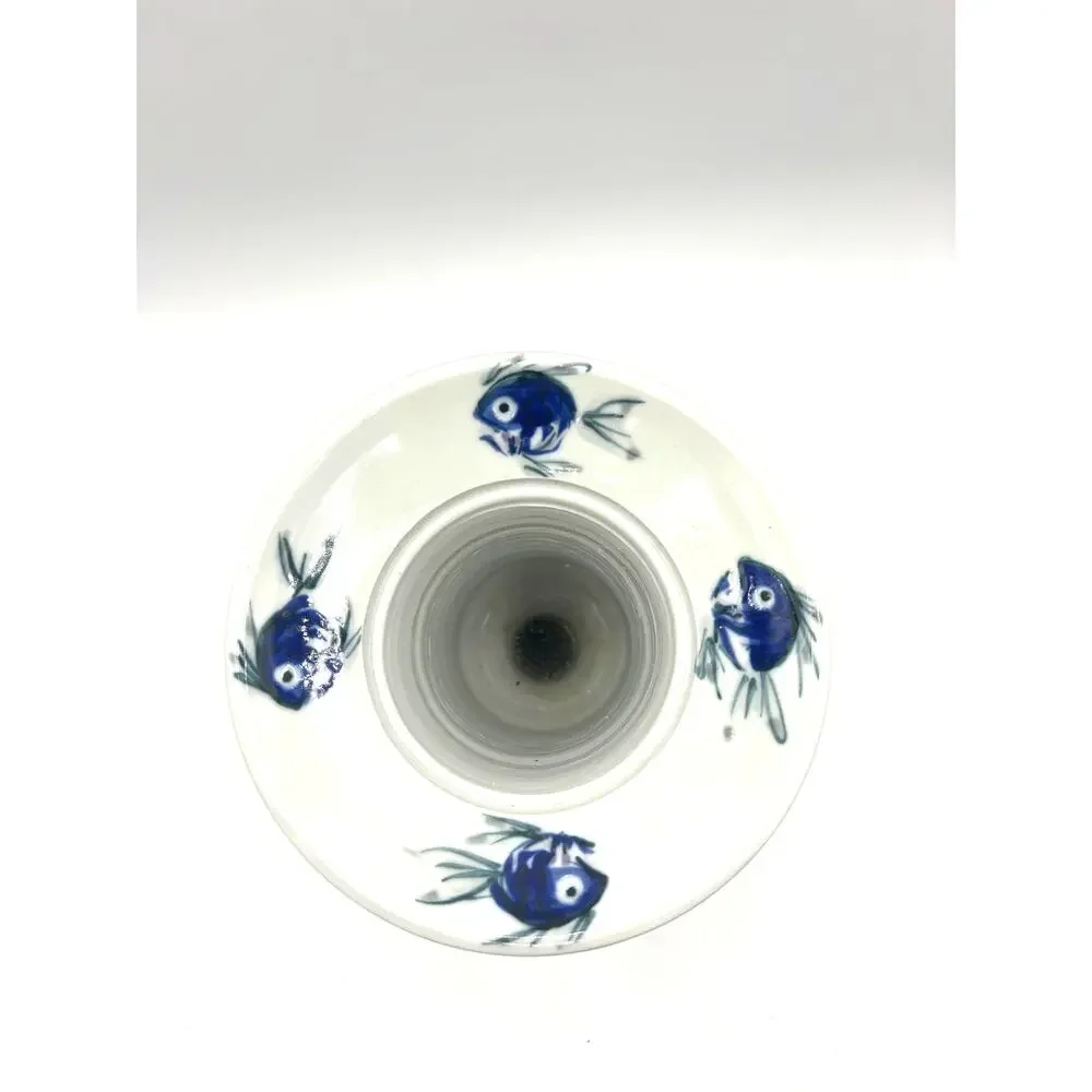 Vintage Handmade Ceramic Pottery Vase Blue Asian Style Fish‎ Unique Style - Picture 2 of 4